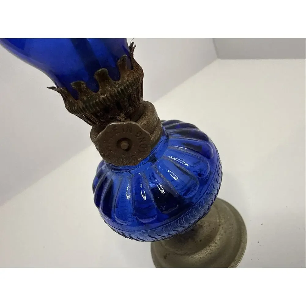 Vintage Miniature Blue Oil Lamp - Original Owners
